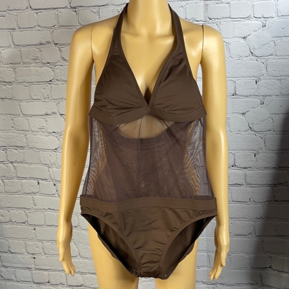 Anne Cole brown sheer illusion one piece s…